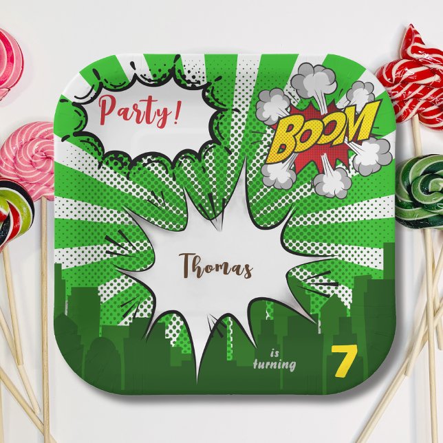 Pop-Art-grüne Comic-Geburtstag Pappteller (Von Creator hochgeladen)