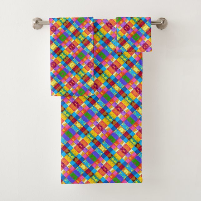 Pop Art grunge Farbblöcke Badhandtuch Set (Insitu)