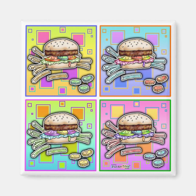Pop Art HAMBURGER (Sq) MAGNET (Vorne)