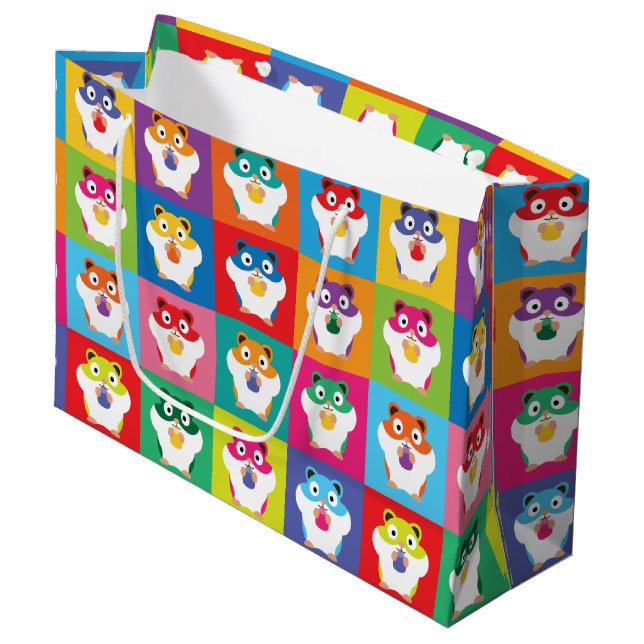 Pop Art Hamsters Große Geschenktasche Geschenktüte (Vorderseite Schrägansicht)