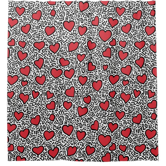Pop Art Heart Pattern Duschvorhang (Vorderseite)