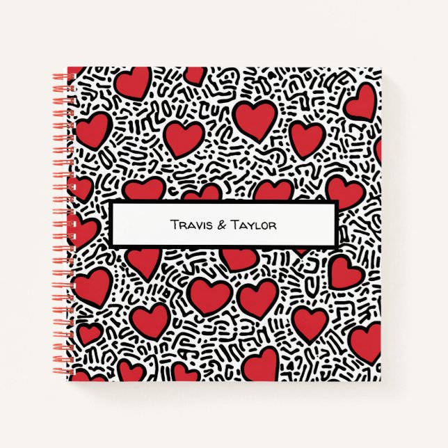 Pop Art Heart Pattern Notizbuch (Vorderseite)