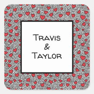 Pop Art Heart Pattern Quadratischer Aufkleber