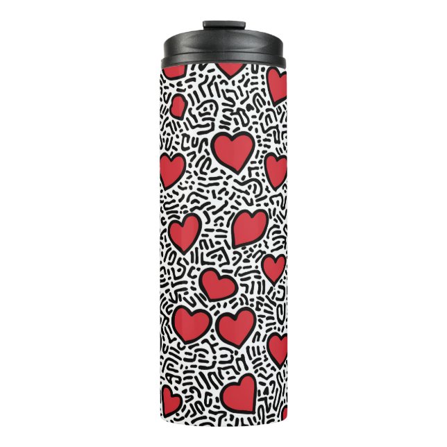 Pop Art Heart Pattern Thermosbecher (Vorderseite)