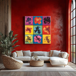 Pop Art Hibiskus Blume Grid - Modern Poster