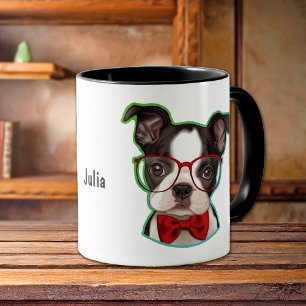Pop Art Hipster Boston Terrier Dog Tasse