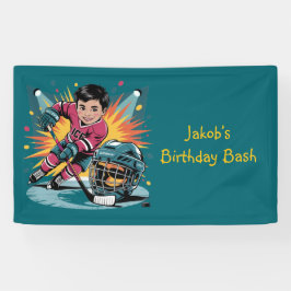Pop Art Hockey Player Geburtstagsbash Banner