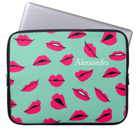 Pop Art Hot Pink Lippen Personalisiert Minze Laptopschutzhülle