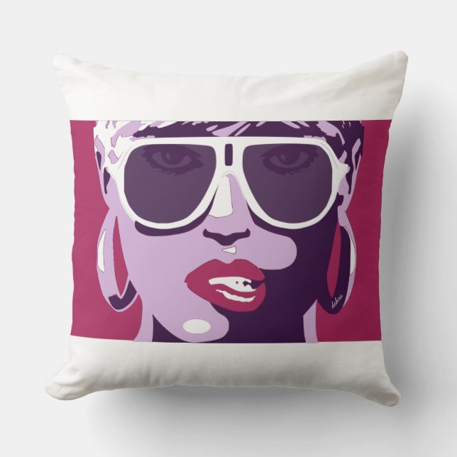 Pop Art Hübsche Sonnenbrille Pink Lipstick Kissen (Vorderseite)