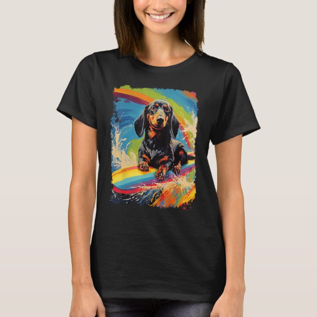 Pop Art Hund Dackel Paddelbrett Surfen T-Shirt (Vorderseite)