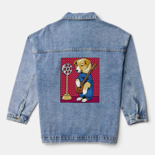 Pop-Art-Hund spielt Instrument Retro-Comic Jeansjacke