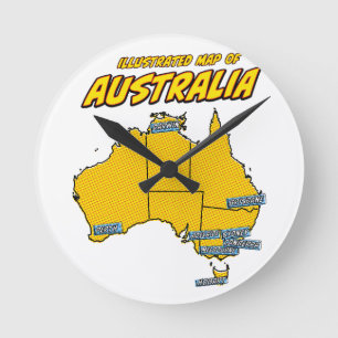 Pop Art Illustrated Australien Runde Wanduhr