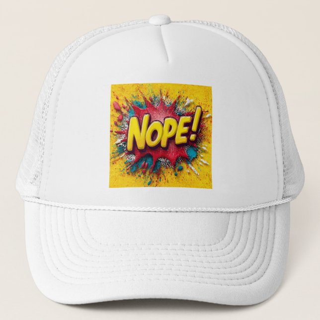 Pop Art Illustration with Bold Yellow 'NOPE Truckerkappe (Vorderseite)