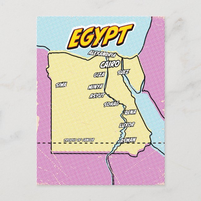 Pop Art Illustriert Ägypten Karte (Vorderseite)