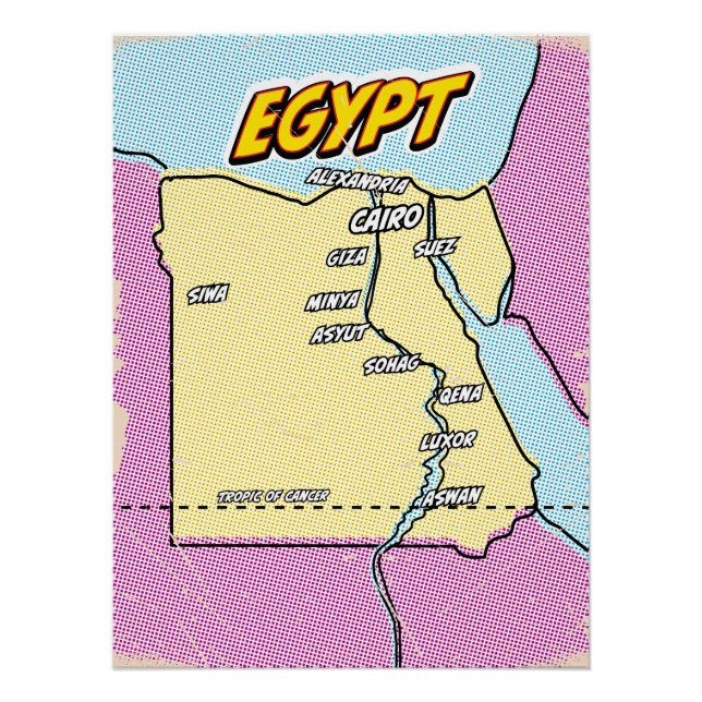 Pop Art Illustriert Ägypten Karte Poster (Vorderseite)