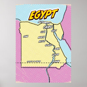 Pop Art Illustriert Ägypten Karte Poster