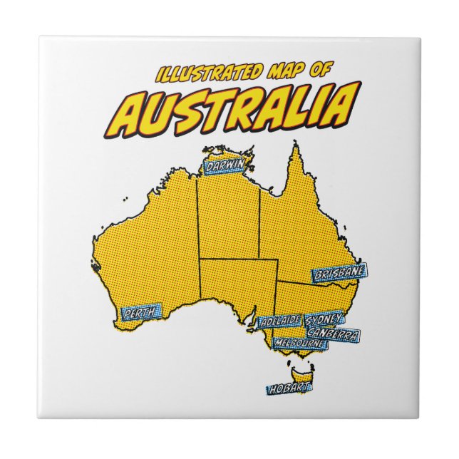 Pop Art Illustriert Australien Fliese (Vorderseite)
