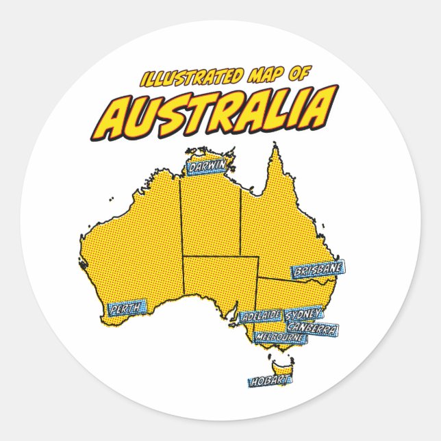 Pop Art Illustriert Australien Runder Aufkleber (Vorderseite)