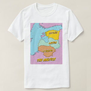 Pop Art Illustriert Baltic Staaten Karte T-Shirt