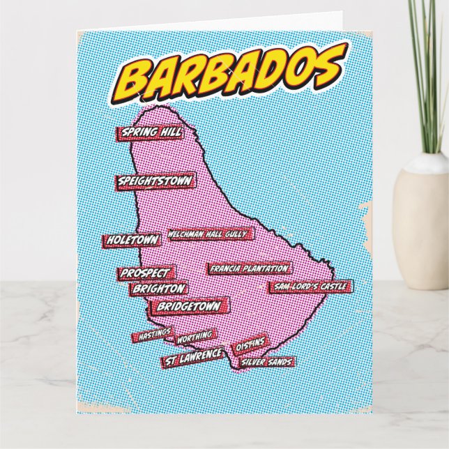 Pop Art Illustriert Barbados Karte (Vorderseite)