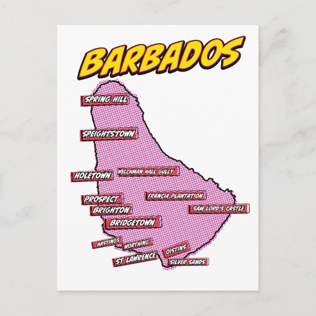 Pop Art Illustriert Barbados Karte (Vorderseite)