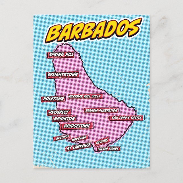 Pop Art Illustriert Barbados Karte (Vorderseite)