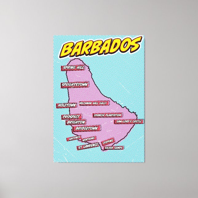 Pop Art Illustriert Barbados Karte Leinwanddruck (Vorderseite)