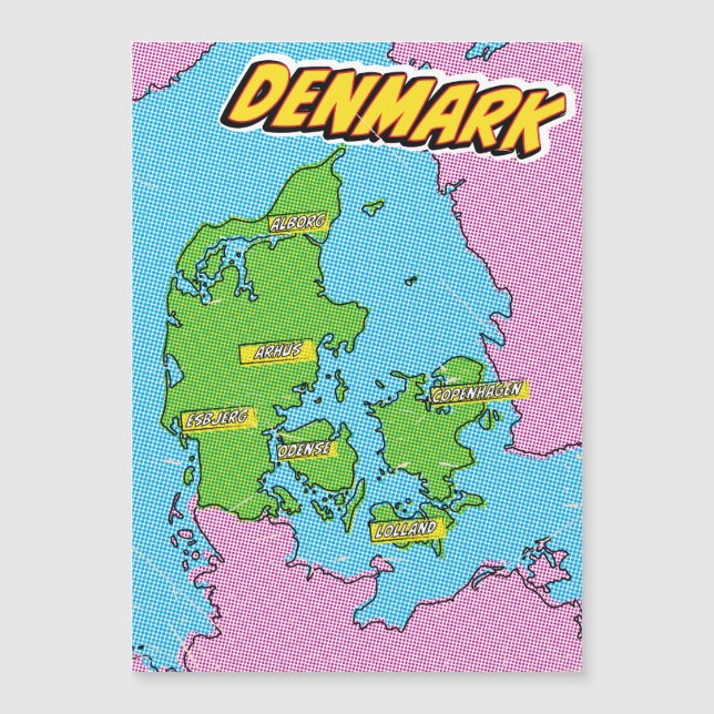 Pop Art Illustriert Denmark Karte (Vorderseite)