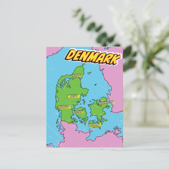 Pop Art Illustriert Denmark Karte (Stehend Vorderseite)