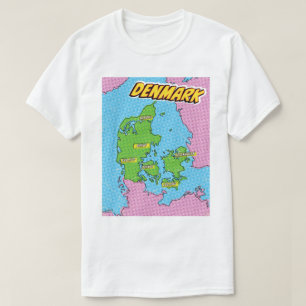 Pop Art Illustriert Denmark Karte T-Shirt