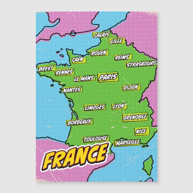 Pop Art Illustriert France Karte (Vorderseite)