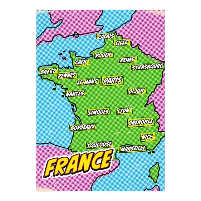 Pop Art Illustriert France Karte Fotodruck (Vorne)