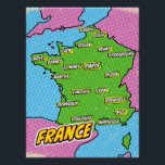 Pop Art Illustriert France Karte Poster<br><div class="desc">Pop Art Illustriert Frankreich Europäische Karte in einem schönen Vintagen abgenutzten Stil.</div>