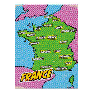 Pop Art Illustriert France Karte Poster