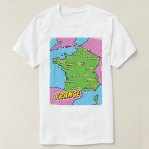 Pop Art Illustriert France Karte T-Shirt