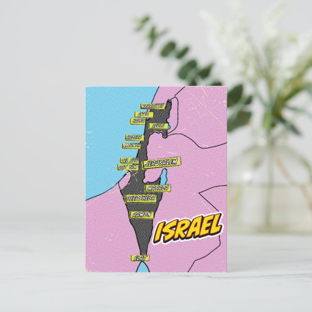 Pop Art Illustriert Israel Karte (Stehend Vorderseite)
