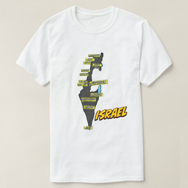 Pop Art Illustriert Israel Karte T-Shirt (Design vorne)