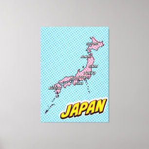 Pop Art Illustriert Japan Karte Leinwanddruck