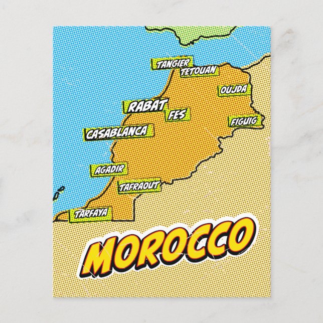 Pop Art Illustriert Marokko Karte (Vorderseite)