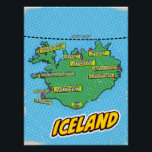 Pop Art Illustriert New York City Karte Poster<br><div class="desc">Eine Kunstkarte im Pop-Stil Islands mit einem hellblauen Hintergrund und einem gepunkteten Muster. Die Karte selbst ist grün mit schwarzen Konturen und zeigt verschiedene Städte mit roten Punkten und gelben Sprachblasen. Die Namen der Städte sind in fett weißen Buchstaben in den Sprechblasen geschrieben.</div>
