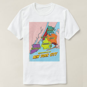Pop Art Illustriert New York City Karte T-Shirt