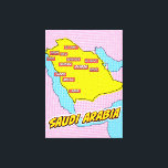 Pop Art Illustriert Saudi-Arabien Karte Leinwanddruck<br><div class="desc">Diese sehenswerte Landkarte Saudi-Arabiens ist eine Mischung aus Geografie und Pop. Kühne Farben,  ikonische Bilder und spielerische Typografie vereinen sich zu einem einzigartigen und faszinierenden Werk.</div>