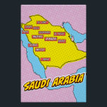 Pop Art Illustriert Saudi-Arabien Karte Poster<br><div class="desc">Diese sehenswerte Landkarte Saudi-Arabiens ist eine Mischung aus Geografie und Pop. Kühne Farben, ikonische Bilder und spielerische Typografie vereinen sich zu einem einzigartigen und faszinierenden Werk.</div>