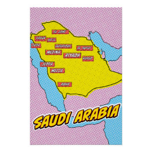 Pop Art Illustriert Saudi-Arabien Karte Poster