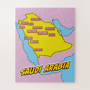Pop Art Illustriert Saudi-Arabien Karte Puzzle