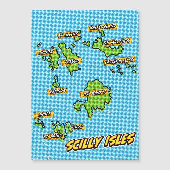 Pop Art Illustriert Scilly Isles Karte (Vorderseite)