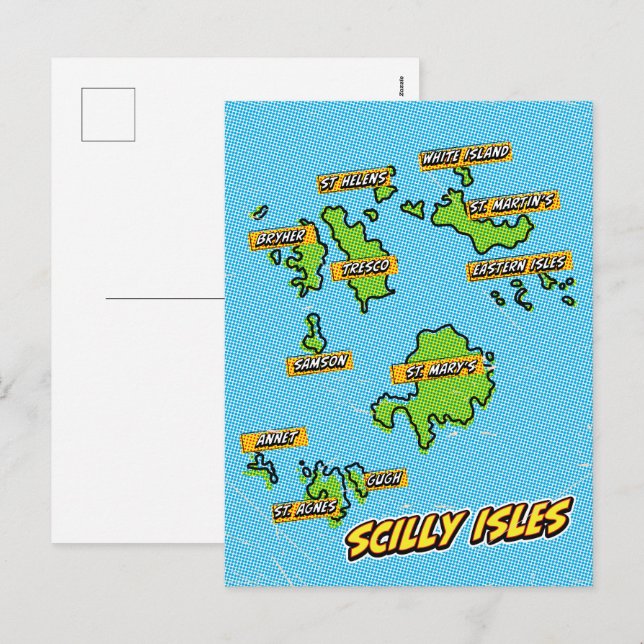 Pop Art Illustriert Scilly Isles Karte (Vorne/Hinten)