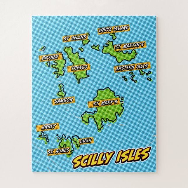 Pop Art Illustriert Scilly Isles Karte Puzzle (Vertikal)