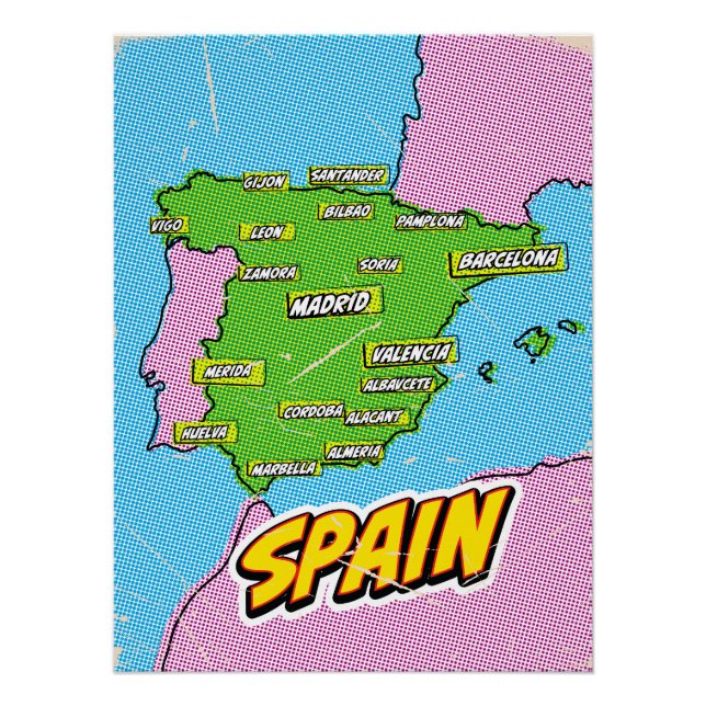 Pop Art Illustriert Spain Maps Poster (Vorderseite)