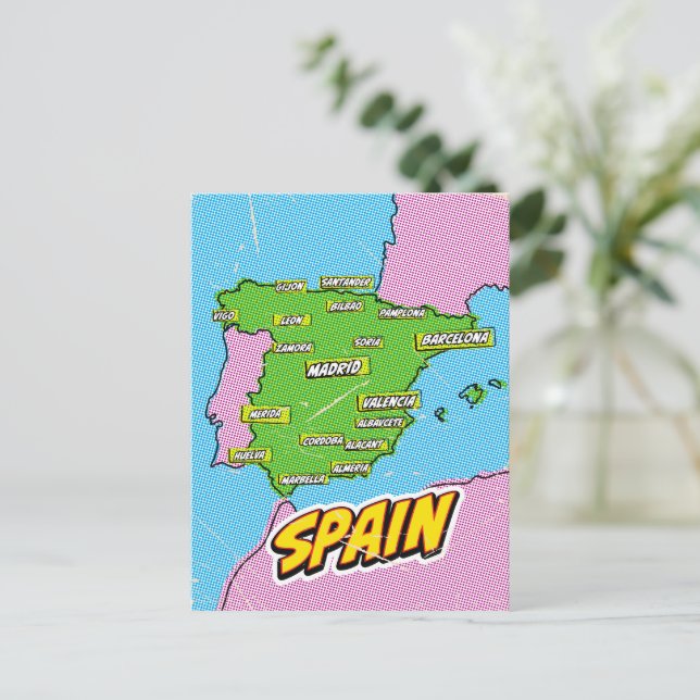 Pop Art Illustriert Spain Maps Postkarte (Stehend Vorderseite)